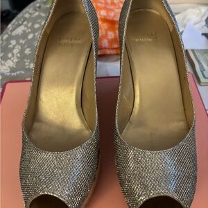 Stuart Weitzman Glittering Silver Peep-Toe Heels